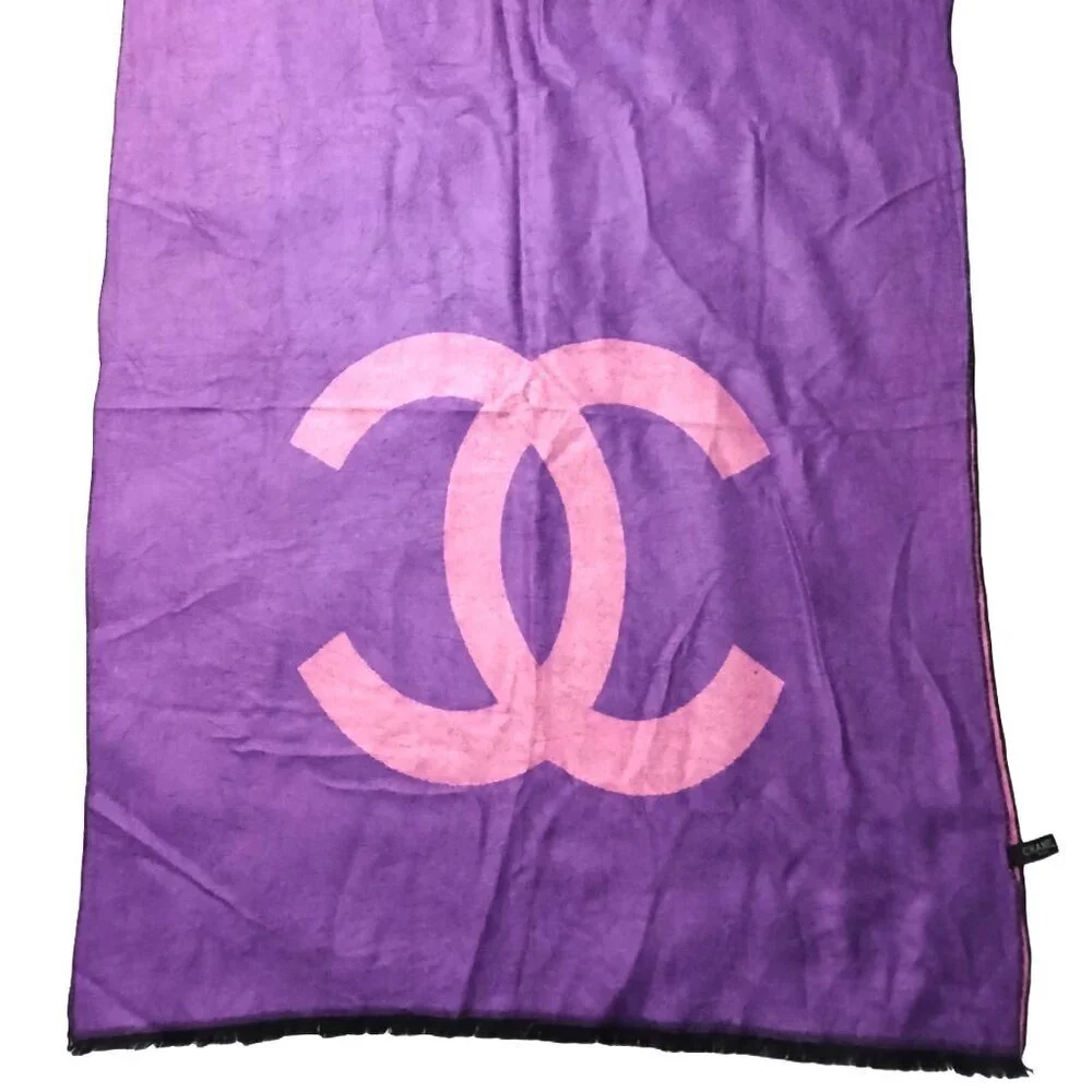 CHANEL Luxury Vintage Purple & Pink CC Logo Motif Shawl Wrap Scarf - Picture 2 of 8